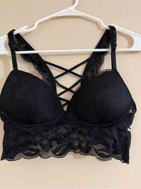 VS Pink Lace Longline push-up bralette- Black
